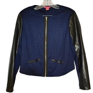 Women's Sunny Leigh Blue  faux leather sleeves Baseball Jacket  M